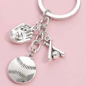 2 pcs Baseball Ball Glove Bat Charm Keychain Silver Plated Sports